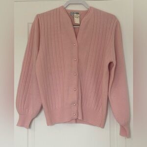 Vintage NWT Adele Joyce Light Pink Lambswool & Angora Pearl Button Cardigan